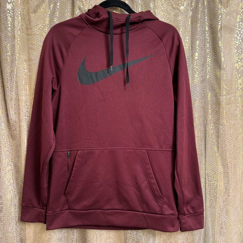Nike Therma-Fit Maroon Black Swoosh Logo Mens Pullover Hoodie Small